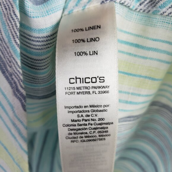 CHICO'S 100% Linen Shirt Tunic Blouse Striped Bias Cut size XL/18 Boho Resort - Picture 7 of 12
